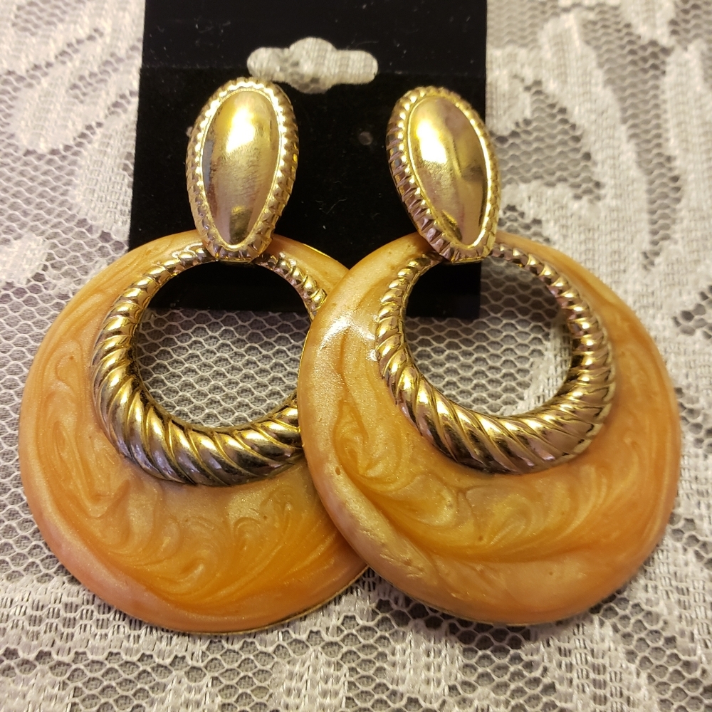 2 Vtg Gold Colored Hoops/Discs Pierced Earrings